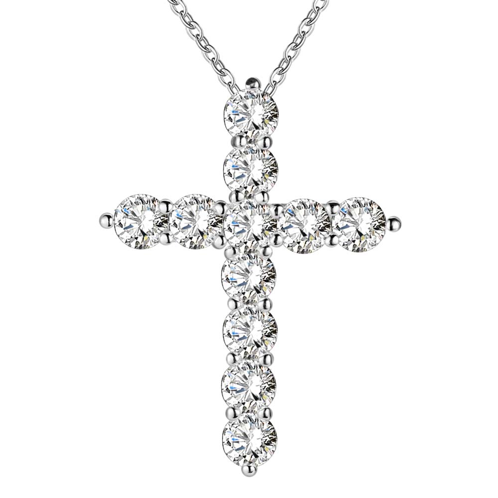 silver plated  necklace jewelry women wedding fashion Cross CZ crystal Zircon stone pendant necklace  Christmas gift n296