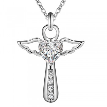 silver plated  necklace jewelry women wedding fashion Cross CZ crystal Zircon stone pendant necklace  Christmas gift n296