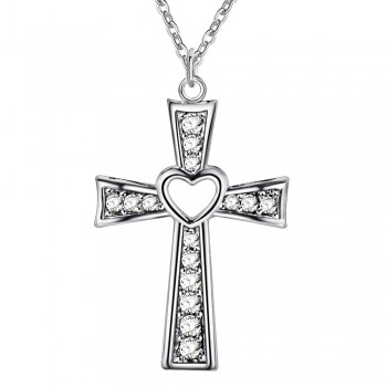 silver plated  necklace jewelry women wedding fashion Cross CZ crystal Zircon stone pendant necklace  Christmas gift n296