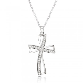 silver plated  necklace jewelry women wedding fashion Cross CZ crystal Zircon stone pendant necklace  Christmas gift n296