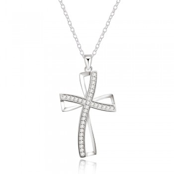 silver plated  necklace jewelry women wedding fashion Cross CZ crystal Zircon stone pendant necklace  Christmas gift n296
