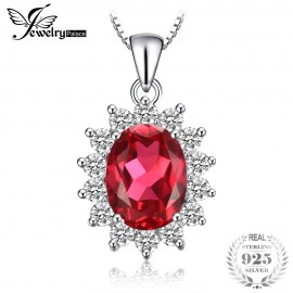 JewelryPalace 3.2ct Oval Red Ruby Pendant Genuine 925 Sterling Silver Charms Princess Diana William Engagement Pendant No Chain