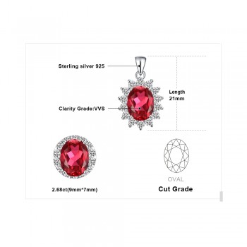 JewelryPalace 3.2ct Oval Red Ruby Pendant Genuine 925 Sterling Silver Charms Princess Diana William Engagement Pendant No Chain