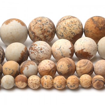 Dull Polish Matte Natrual Picture Jasper Stone Round Beads For Jewelry Making Bracelet Necklace 4/6/8/10mm 15inches