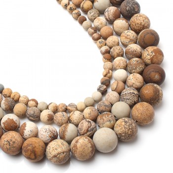 Dull Polish Matte Natrual Picture Jasper Stone Round Beads For Jewelry Making Bracelet Necklace 4/6/8/10mm 15inches