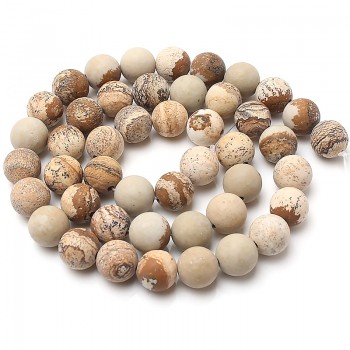 Dull Polish Matte Natrual Picture Jasper Stone Round Beads For Jewelry Making Bracelet Necklace 4/6/8/10mm 15inches