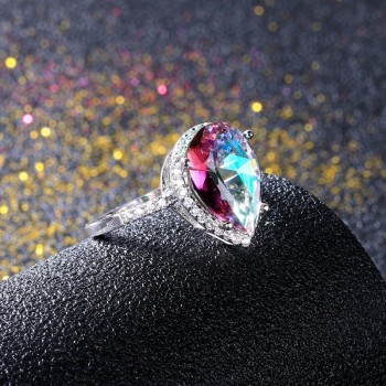 Ladies Jewelry S925 Silver Ring Mystical Rainbow Topaz Dripping Ring Wedding Jewelry Party Valentines Day Gift