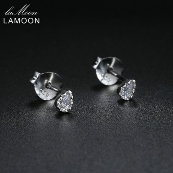 LAMOON 2018 New Water Drop 100% Real 925-Sterling-Silver Stud Earrings S925 Fine Jewelry For Women Girl Gift LMEY195 LMEY196