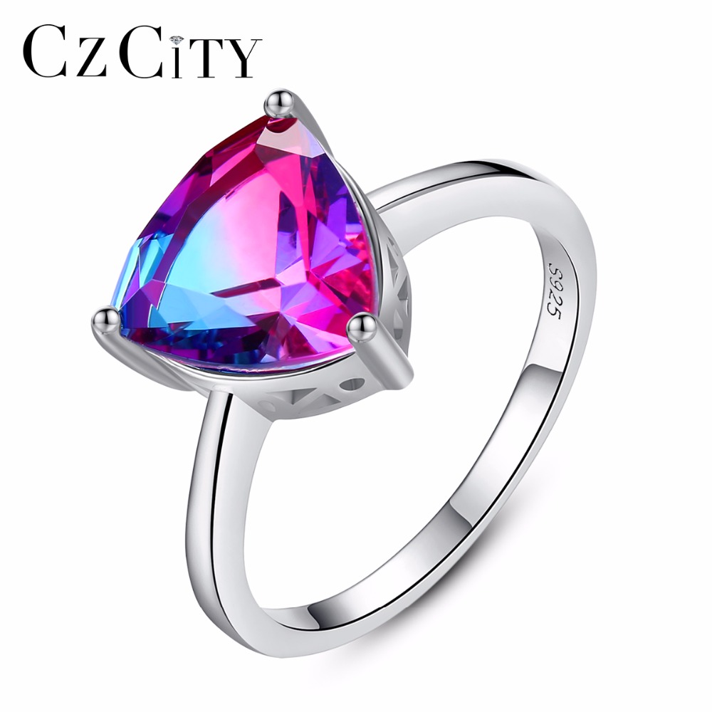 CZCITY Nature Rainbow Fire Mystic Topaz Finger Rings for Women Anniversary Women 925 Sterling Silver Wedding Ring Female 2018