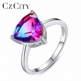 CZCITY Nature Rainbow Fire Mystic Topaz Finger Rings for Women Anniversary Women 925 Sterling Silver Wedding Ring Female 2018