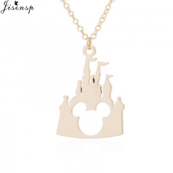 Jisensp Bijoux 2018 Fashion Mickey Head Necklace Lovely Long Chain Castle Necklaces Pendants Women Statement Jewelry Kids Gifts