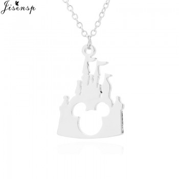Jisensp Bijoux 2018 Fashion Mickey Head Necklace Lovely Long Chain Castle Necklaces Pendants Women Statement Jewelry Kids Gifts