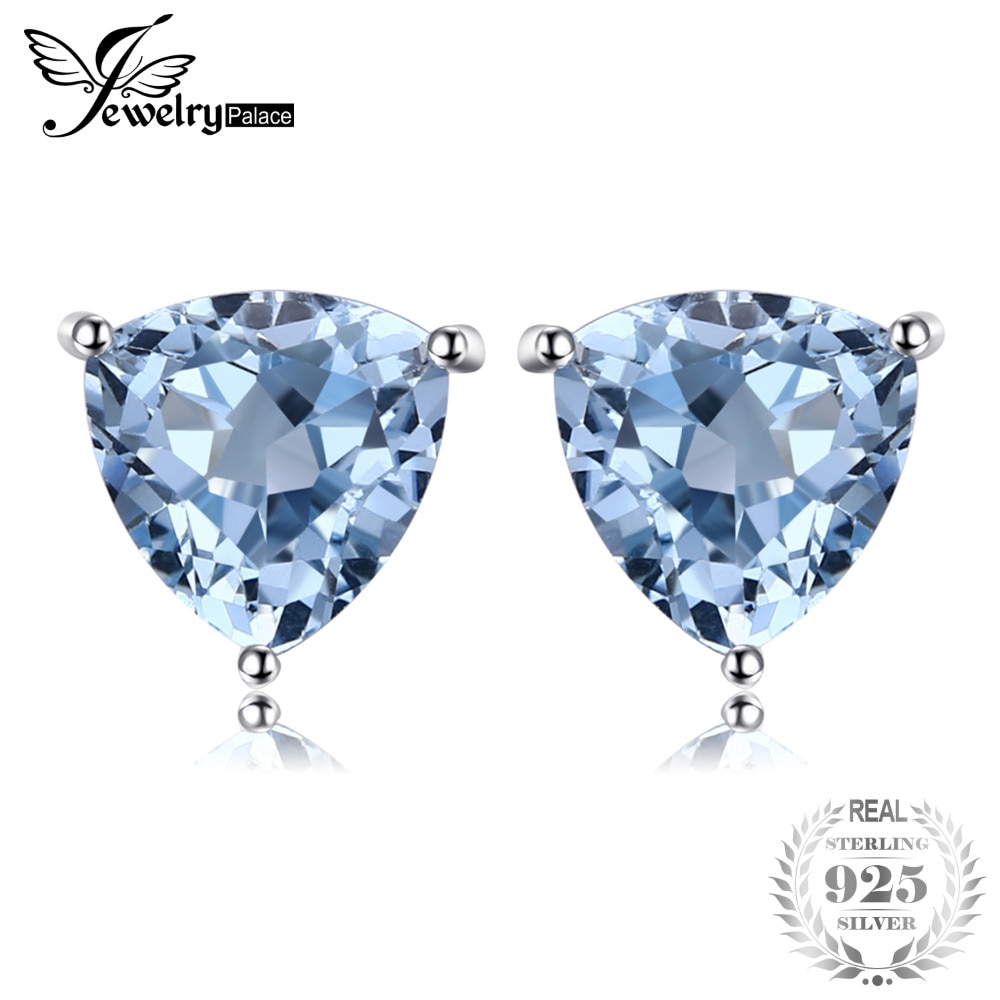 JewelryPalace Sky Blue Topaz 925 Sterling Silver Combination Stud Earrings For Women Beatuiful Jewelry 2018 New Hot Sale