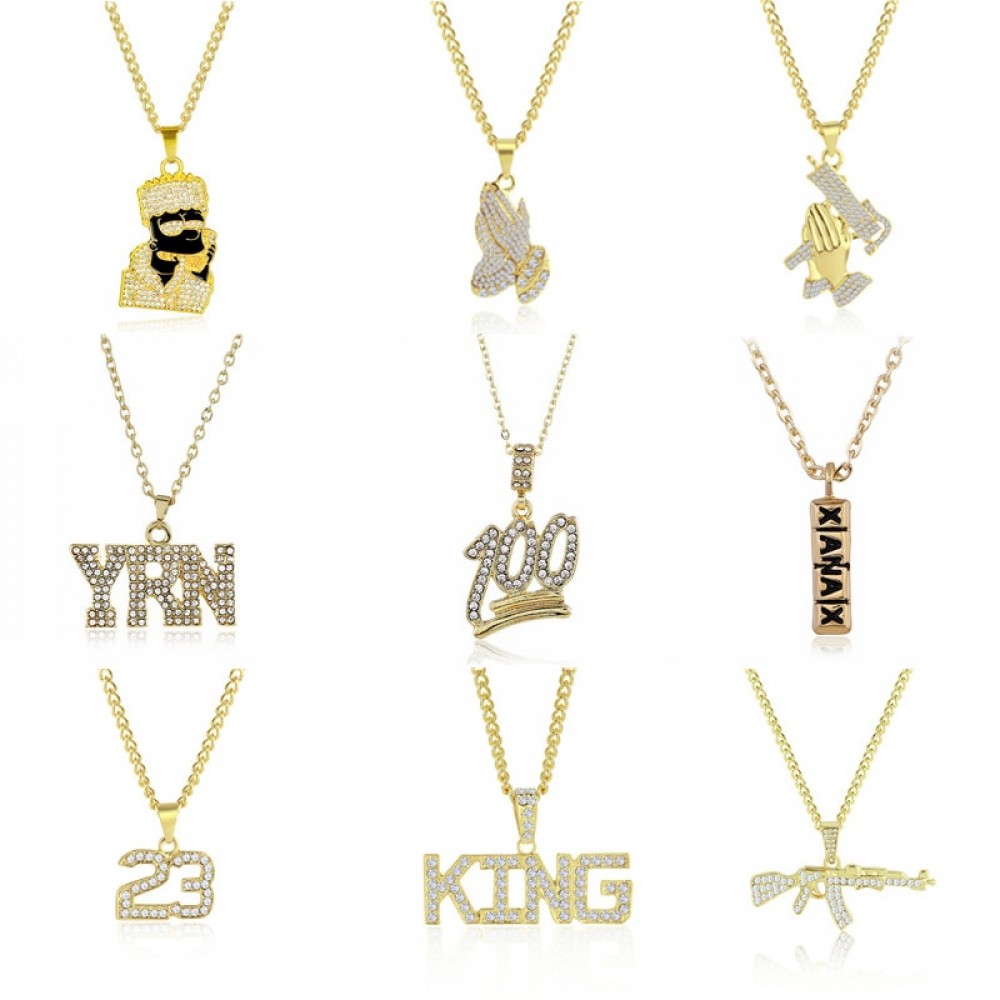 2019 Hot Hip Hop Pendant Necklace Men Jewelry Hiphop AK-47 Letter Xanax Pill Gold Long Chain Necklaces Unisex Female Male Gifts