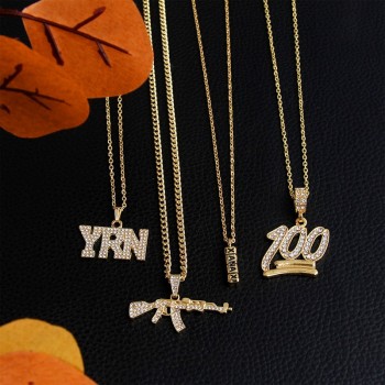 2019 Hot Hip Hop Pendant Necklace Men Jewelry Hiphop AK-47 Letter Xanax Pill Gold Long Chain Necklaces Unisex Female Male Gifts