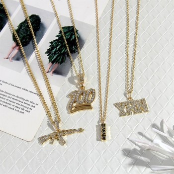 2019 Hot Hip Hop Pendant Necklace Men Jewelry Hiphop AK-47 Letter Xanax Pill Gold Long Chain Necklaces Unisex Female Male Gifts