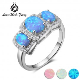 Luxury Cubic Zirconia amp; Oval Blue Opal Stone Women Rings Real Pure 925 Sterling Silver Ring Gift Ideas For Mom (Lam Hub Fong)