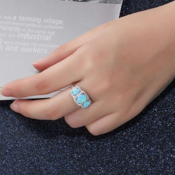 Luxury Cubic Zirconia amp; Oval Blue Opal Stone Women Rings Real Pure 925 Sterling Silver Ring Gift Ideas For Mom (Lam Hub Fong)