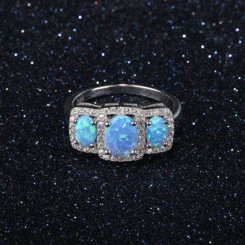 Luxury Cubic Zirconia amp; Oval Blue Opal Stone Women Rings Real Pure 925 Sterling Silver Ring Gift Ideas For Mom (Lam Hub Fong)