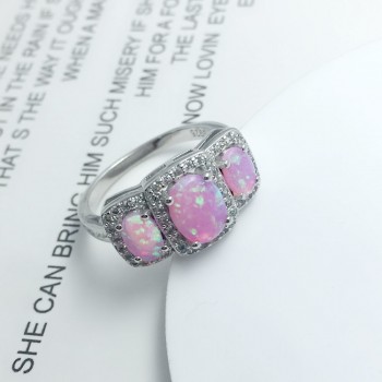 Luxury Cubic Zirconia amp; Oval Blue Opal Stone Women Rings Real Pure 925 Sterling Silver Ring Gift Ideas For Mom (Lam Hub Fong)