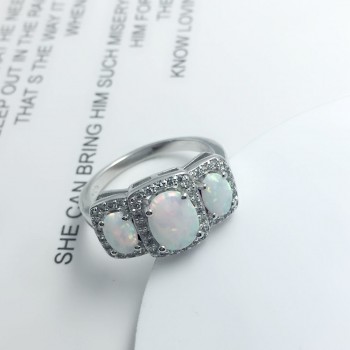 Luxury Cubic Zirconia amp; Oval Blue Opal Stone Women Rings Real Pure 925 Sterling Silver Ring Gift Ideas For Mom (Lam Hub Fong)