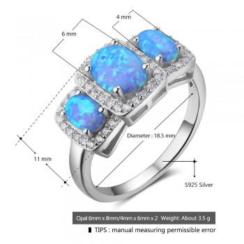 Luxury Cubic Zirconia amp; Oval Blue Opal Stone Women Rings Real Pure 925 Sterling Silver Ring Gift Ideas For Mom (Lam Hub Fong)