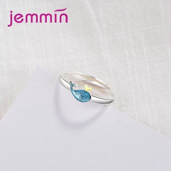 JEXXI New Fashion Personality Animal Dolphin Design Sparking CZ Crystal 925 Sterling Silver Opening Ring Girls Christmas Gift