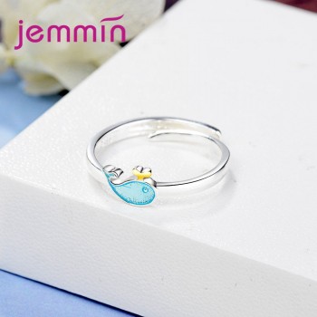 JEXXI New Fashion Personality Animal Dolphin Design Sparking CZ Crystal 925 Sterling Silver Opening Ring Girls Christmas Gift
