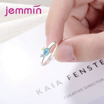 JEXXI New Fashion Personality Animal Dolphin Design Sparking CZ Crystal 925 Sterling Silver Opening Ring Girls Christmas Gift