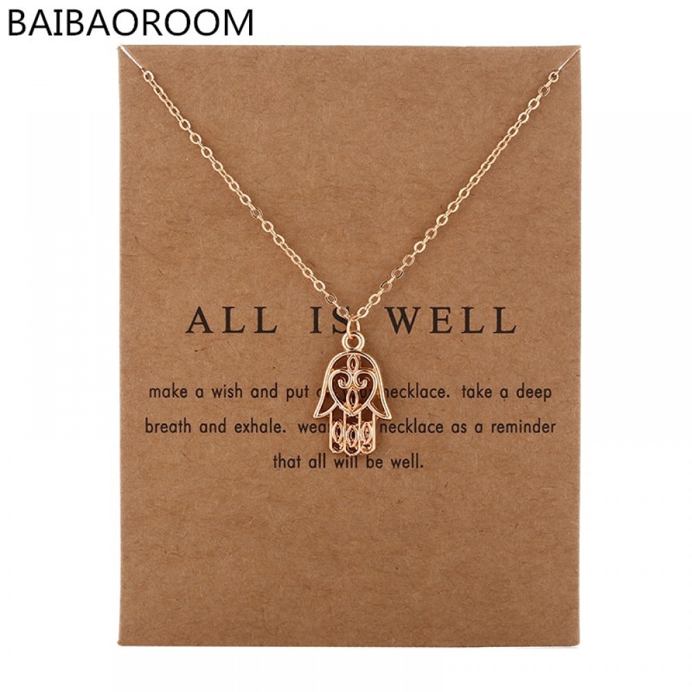 New Arrived Fashion Jewelry Silver Color All Is Well Hamsa Fatima Hand Chocker Necklace Pendant For Women Girl