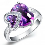 2Color Fashion Vintage Large Sizes Heart Purple/blue Crystal Rings for Women Girl Dresses Ring Female Party For lover/girlfriend