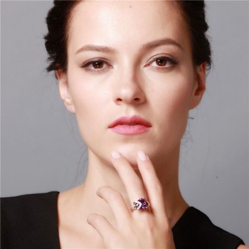 2Color Fashion Vintage Large Sizes Heart Purple/blue Crystal Rings for Women Girl Dresses Ring Female Party For lover/girlfriend