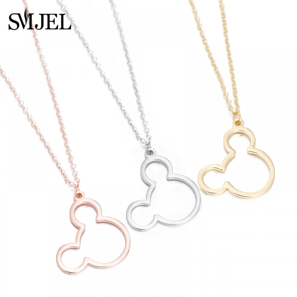 SMJEL Simple Mouse Necklace Cartoon Style Stainless Steel Mickey Pendant Necklaces Collar Christmas Gift Birthday Gift Bijoux
