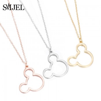 SMJEL Simple Mouse Necklace Cartoon Style Stainless Steel Mickey Pendant Necklaces Collar Christmas Gift Birthday Gift Bijoux