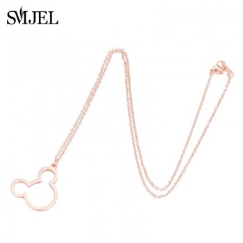 SMJEL Simple Mouse Necklace Cartoon Style Stainless Steel Mickey Pendant Necklaces Collar Christmas Gift Birthday Gift Bijoux