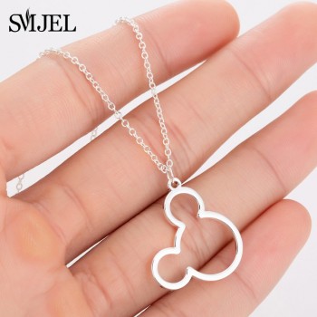 SMJEL Simple Mouse Necklace Cartoon Style Stainless Steel Mickey Pendant Necklaces Collar Christmas Gift Birthday Gift Bijoux