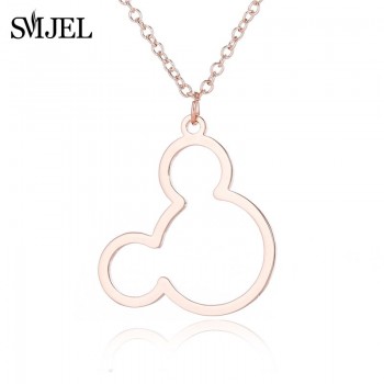 SMJEL Simple Mouse Necklace Cartoon Style Stainless Steel Mickey Pendant Necklaces Collar Christmas Gift Birthday Gift Bijoux