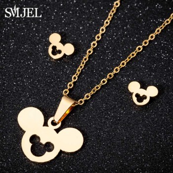SMJEL Simple Mouse Necklace Cartoon Style Stainless Steel Mickey Pendant Necklaces Collar Christmas Gift Birthday Gift Bijoux