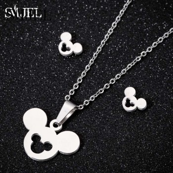 SMJEL Simple Mouse Necklace Cartoon Style Stainless Steel Mickey Pendant Necklaces Collar Christmas Gift Birthday Gift Bijoux