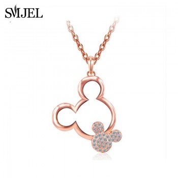 SMJEL Simple Mouse Necklace Cartoon Style Stainless Steel Mickey Pendant Necklaces Collar Christmas Gift Birthday Gift Bijoux