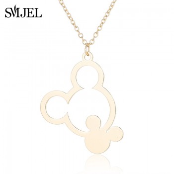 SMJEL Simple Mouse Necklace Cartoon Style Stainless Steel Mickey Pendant Necklaces Collar Christmas Gift Birthday Gift Bijoux