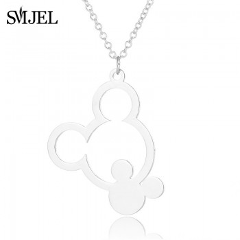SMJEL Simple Mouse Necklace Cartoon Style Stainless Steel Mickey Pendant Necklaces Collar Christmas Gift Birthday Gift Bijoux