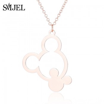 SMJEL Simple Mouse Necklace Cartoon Style Stainless Steel Mickey Pendant Necklaces Collar Christmas Gift Birthday Gift Bijoux