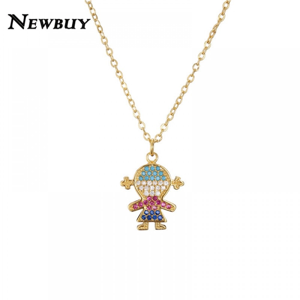 NEWBUY 2019 New Fashion Boy amp; Girl Pendant Necklace For Lovers Gold Chain Necklace Colourful Cubic Zirconia Jewelry Dropship
