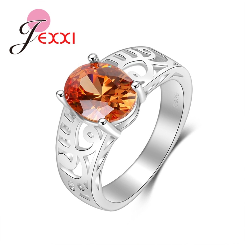 Jemmin New Arrival Good Quality Oval Orange Cubic Zirconia 925 Sterling Sliver Hollow Rings For Women Party Jewelry Accessory