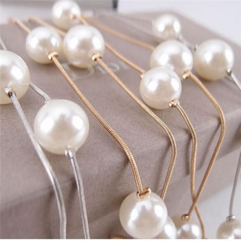 ROMAD Simple Long Double Layer Simulated Pearls Ladies Necklaces Clavicle Fashion Jewelry Sweater Chain Necklace For Women R10