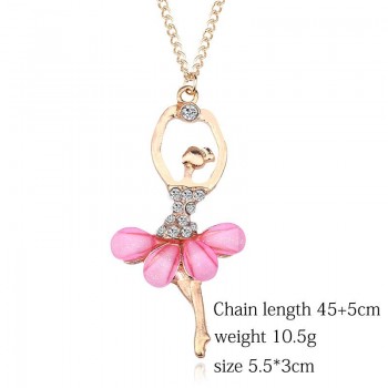 DreamBell Women Golden Color Ballerina Girl Necklace Exquisite Shimmer Rhinestone Pendant Necklace