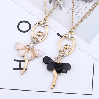 DreamBell Women Golden Color Ballerina Girl Necklace Exquisite Shimmer Rhinestone Pendant Necklace