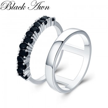 Classic 4.7g 925 Sterling Silver Fine Jewelry Engagement Black Spinel Round Engagement  Ring for Women G034