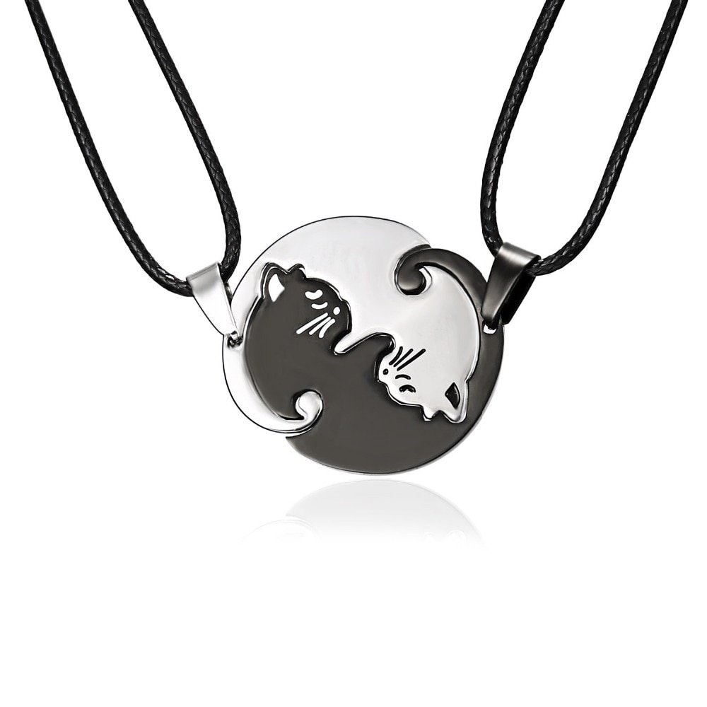 Couples Jewelry Necklace Pendant Black white Couple Necklaces Titanium Steel Animal Cat Pendants Necklace Christmas Gifts